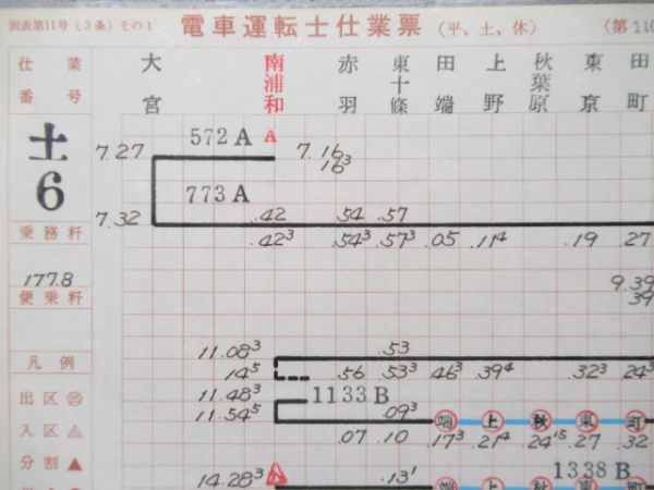 鉄道 運転士行路表 籠原区