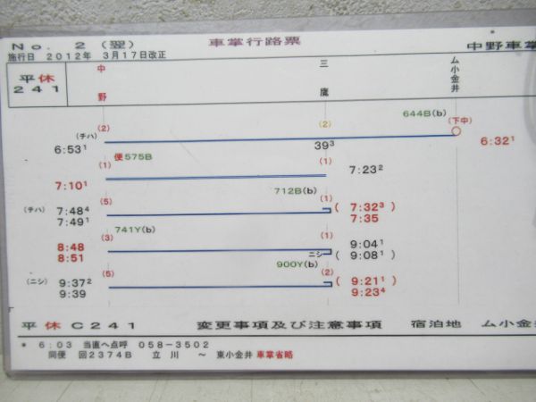 中野車掌区行路票揃い