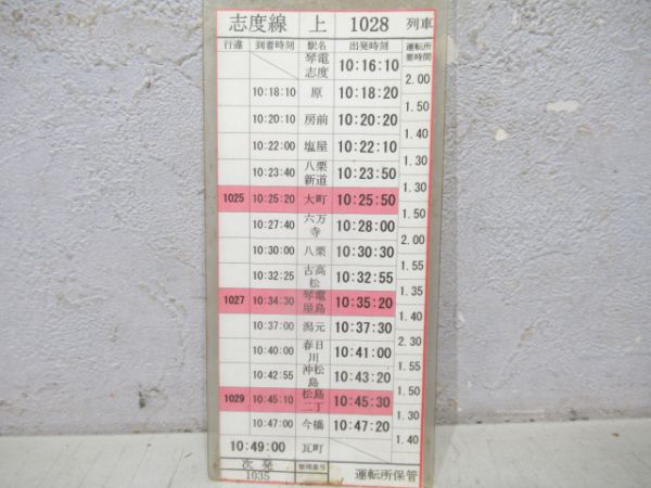 琴平電鉄仕業票差し