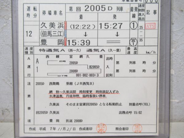 西舞鶴運転区特急タンゴエクスプローラー