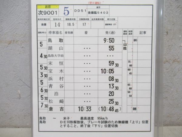 米子運転所　行路表付き揃い「お召し列車」