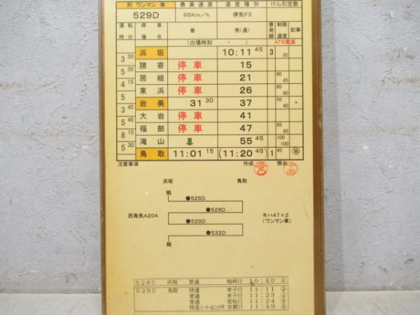 鳥取列車支部　18行路揃い「急行だいせん」行路表付き