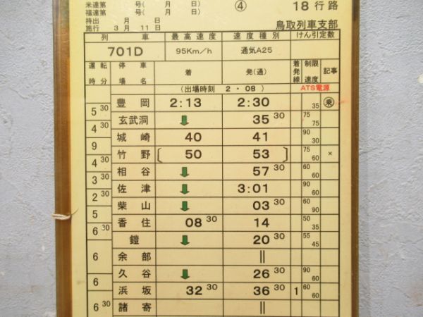 鳥取列車支部　18行路揃い「急行だいせん」行路表付き