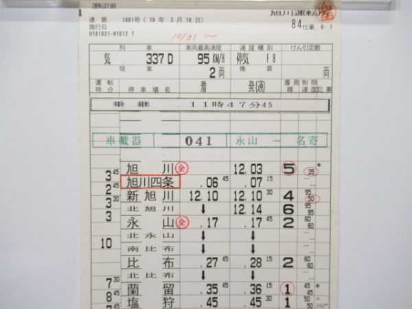旭川運転所　84仕業「快速なよろ」
