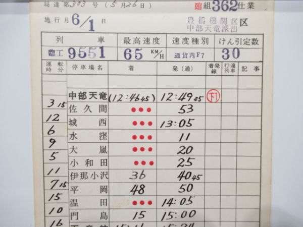 豊橋機関区中部天竜派出所　臨組362仕業揃い