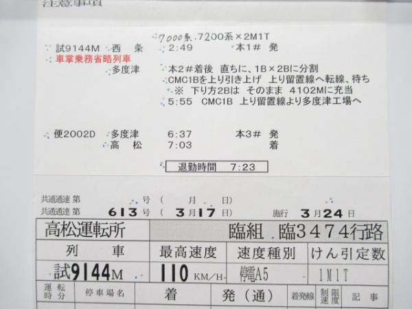 高松運転所　2仕業揃い「EF65、7000系試運転」
