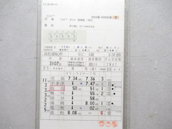 高松運転所 33行路 (マリンライナー 入り)