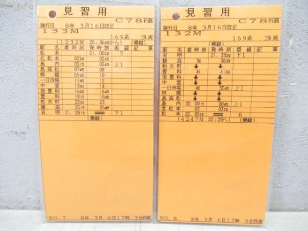 車掌時刻表 松本運輸区 C78行路揃い (見習用)