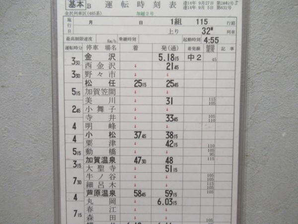 金沢列車区　1組115行路揃い「加越・しらさぎ」