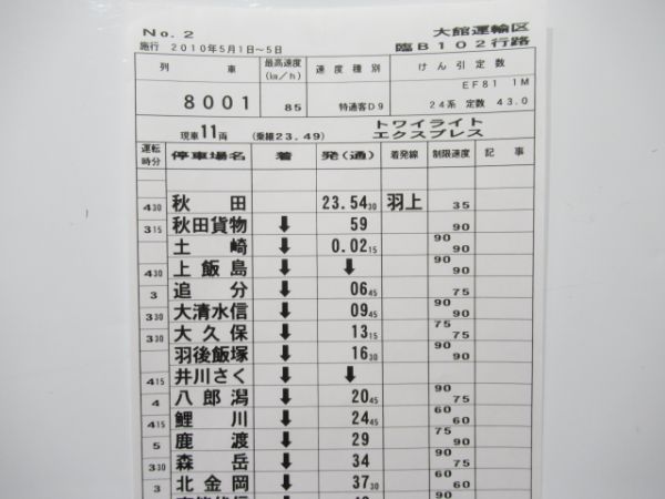 大館運輸区 臨B102行路 (寝台特急 トワイライトエクスプレス)