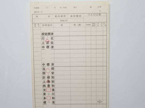 釧路機関区 標茶駐泊所 未記入スタフ