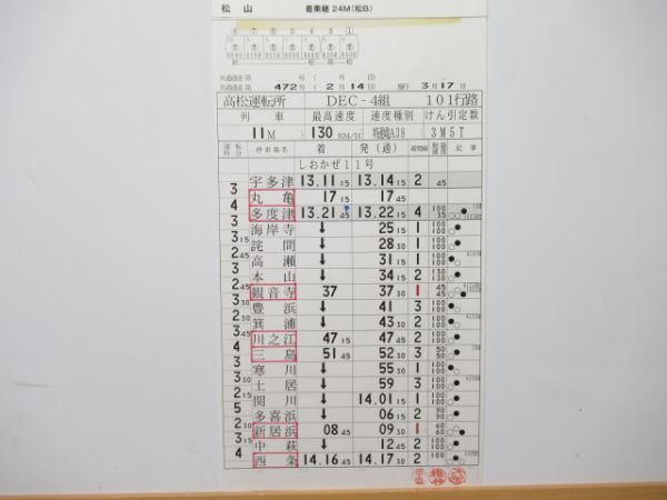 高松運転所 DEC 101行路 (特急 しおかぜ)