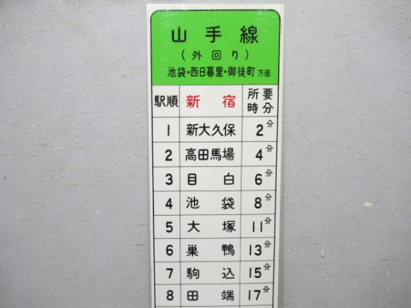 新宿駅 山手線 外回り用 所要時間案内板