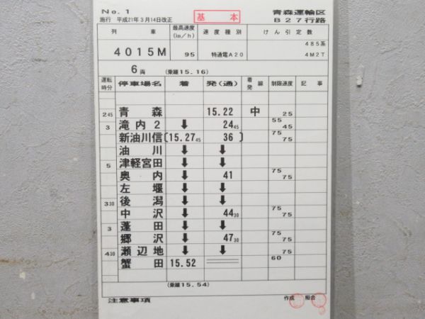 青森運輸区 B27行路 揃い (特急 白鳥・スーパー白鳥)