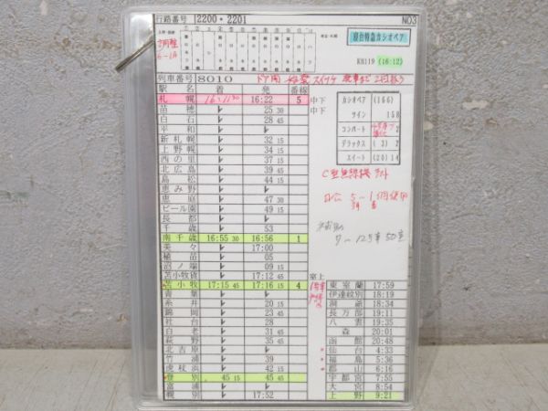 JR北海道 車掌用時刻表 2200・2201行路