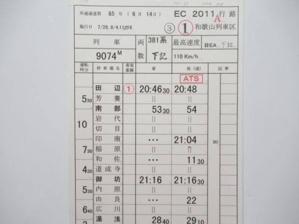 和歌山列車区　EC2011行路「381系 特急くろしお」
