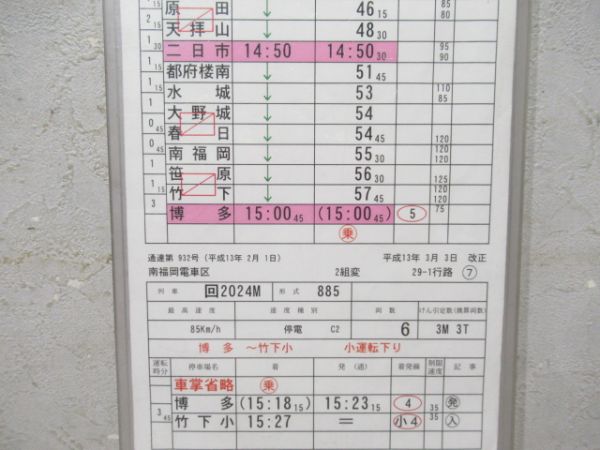 南福岡電車区　29-1行路「特急みどり・かもめ」