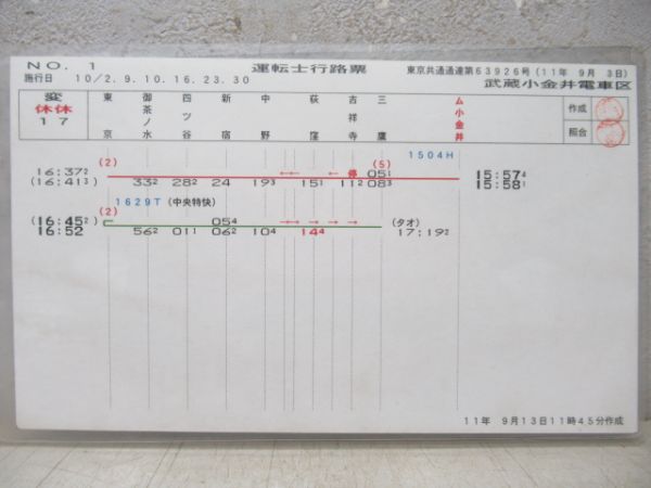 武蔵小金井電車区 運転士行路票 変休休17行路