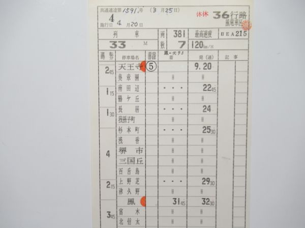 鳳電車区　休休36行路「381系特急くろしお」