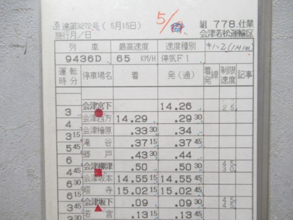 会津若松運輸区只見線　778仕業揃い　通票入り