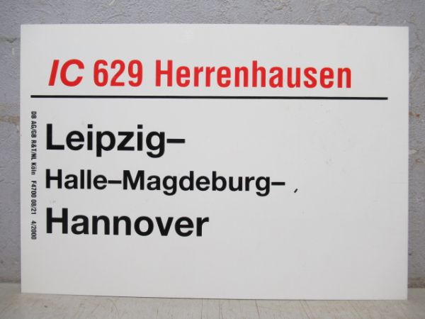 DBドイツ国鉄サボ　ICヘレンハウゼン/同じ